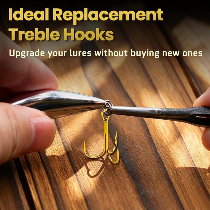 FishTrip 25pcs Fishing Treble Hooks, High Carbon Steel Triple Fishing Hooks with Ultra Brabed Sharp for Saltwater Freshwater Gold, Treble Hook for Bass Trout Fishing Lures Replacement Size 14-4/0