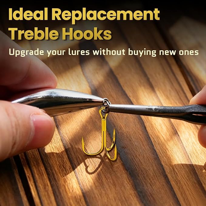 FishTrip 25pcs Fishing Treble Hooks, High Carbon Steel Triple Fishing Hooks with Ultra Brabed Sharp for Saltwater Freshwater Gold, Treble Hook for Bass Trout Fishing Lures Replacement Size 14-4/0