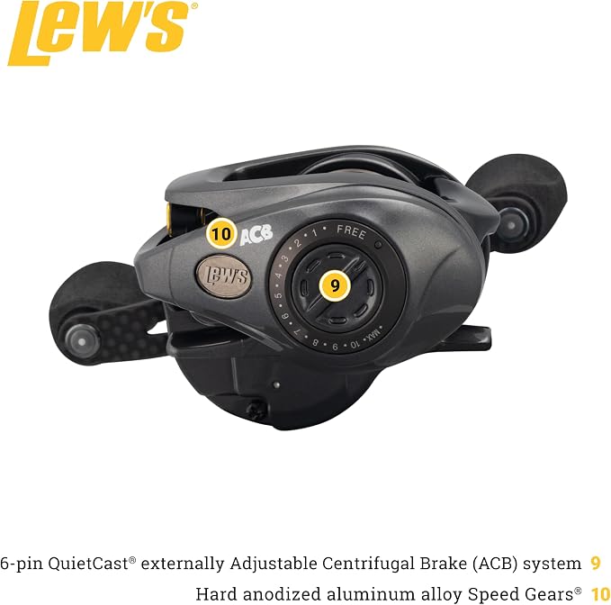 Lew's Custom Lite SS Baitcast Fishing Reel, 10+1 Double Shielded Bearings, Super Shallow 30 mm Spool, Tanso Tech Frame, Carbon Fiber Drag, Carbon Gray