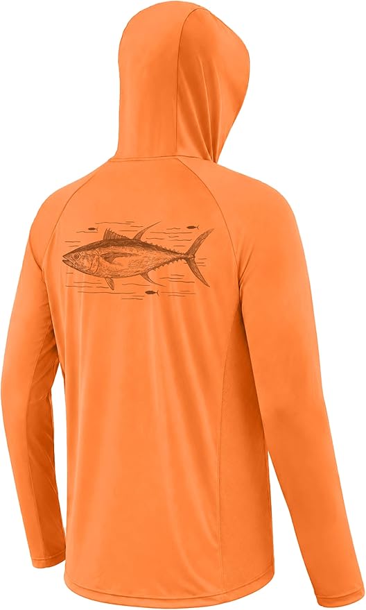 Men's UPF 50+ Long Sleeve Fishing Hoodie, UV Protection Sun Shirt with Hood Mask, Hooded Graphic Shirts for Outdoor