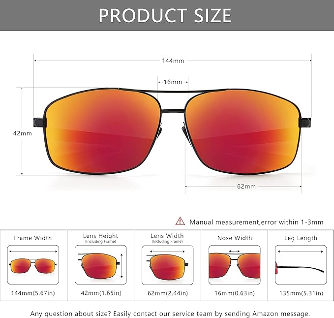 SUNGAIT Ultra Lightweight Rectangular Polarized Sunglasses Men UV400 Protection