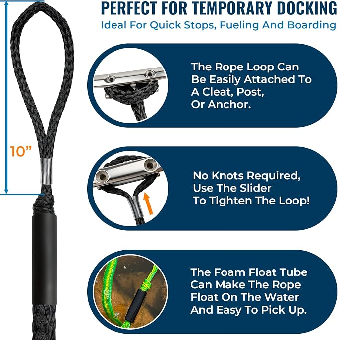 2PCS 4 Feet Premium Bungee Boat Lines 27cm Extended Loop Boat Accessories for Mooring for Jet Ski, SeaDoo, Yamaha WaveRunner Dinghy Pontoon Accessories Boating Gifts(Black)