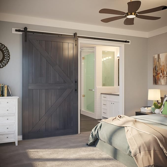 SMARTSTANDARD 9ft Barn Door Hardware kit, Barn Door Track, Sliding Door Hardware kit, Smoothly and Quietly -Heavy Duty Sturdy -Easy to Install, Fit 54" Wide Door Panel (I Shape Hanger)