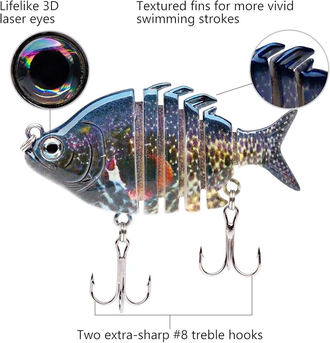 Bassdash SwimPanfish 0.34oz Hard Swimbaits Multi Jointed Topwater Trout Bass Fishing Crank Lure for Freshwater and Saltwater