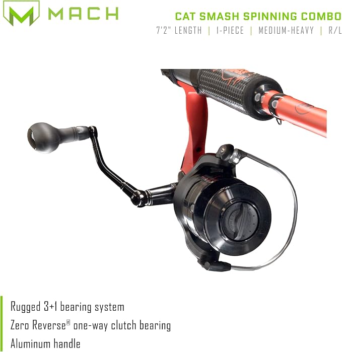Lew's Cat Smash Spinning Reel and Fishing Rod Combo, 7-Foot 2-Inch 1-Piece IM6 Graphite Fishing Rod, Right or Left-Hand Retrieve, Red