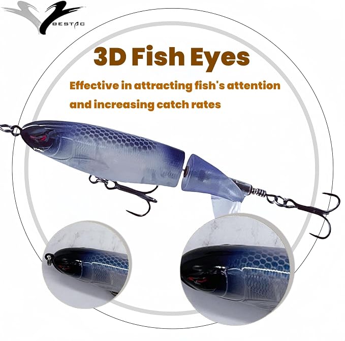 Bestac Topwater Fishing Lures Set Popper Lures for Bass Catfish Pike Perch Bass Lures with Floating Rotating Tail Artificial Hard Bait Multiple Colors