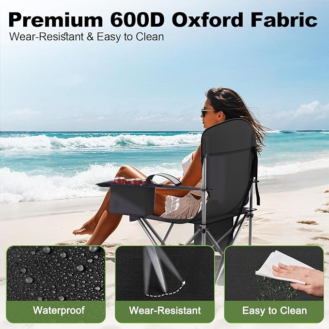 VTOY Folding Camping Chairs Durable 600D Oxford, Portable Outdoor Chair with Cooler Pouch, Cup Holder & Storage Pocket for Camping, Beach, Fishing