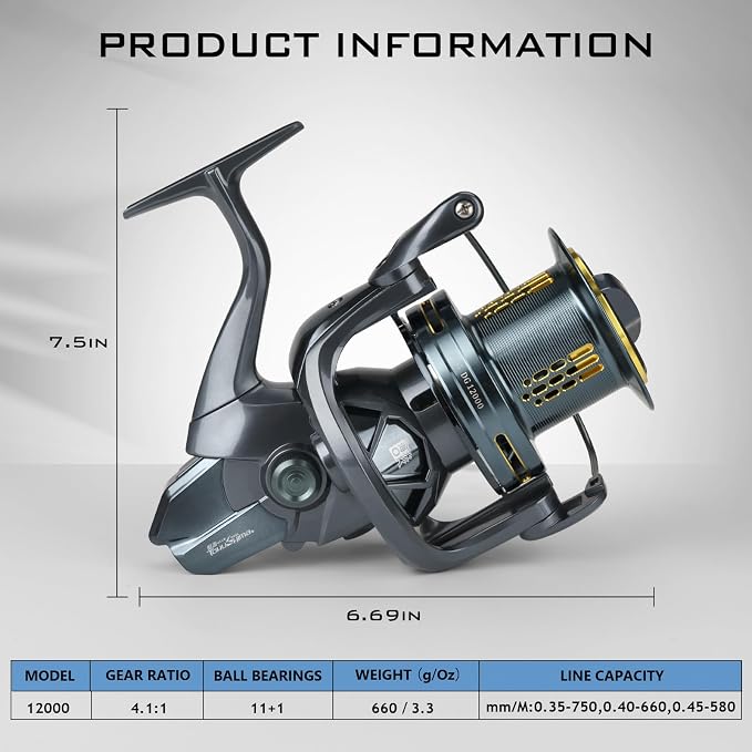 THKFISH Saltwater Spinning Reel,10000/12000 Surf Fishing Reel,8 +1/11+1BB,4.1:1 45/55LB Max Drag Ultra Smooth Powerful Saltwater Fishing Reels,with CNC Aluminum Spool Reels for Long Cast