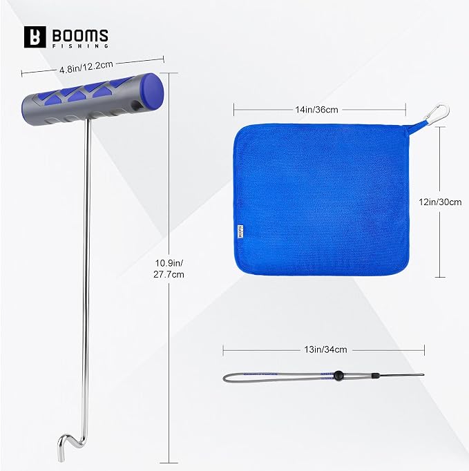 Booms Fishing Hook Remover Tool: 10.9" Stainless Steel Fish Dehooker Saltwater - Shark Hook Remover - Quick Release Fish Hooks Extractor with Towel & Lanyard - XW22 Fishing Tool Set for Angler