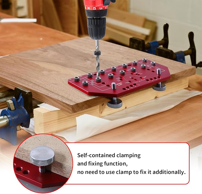 RUITOOL Shelf Pin Jig and Hinge Jig Two-in-One, Self-contained Clamping Function All Metal Shelf Pin Drilling Jig with 1/4" and 5mm Drill Bits, Shelf Jig and Cabinet Hardware Jig Tool Drill Guide