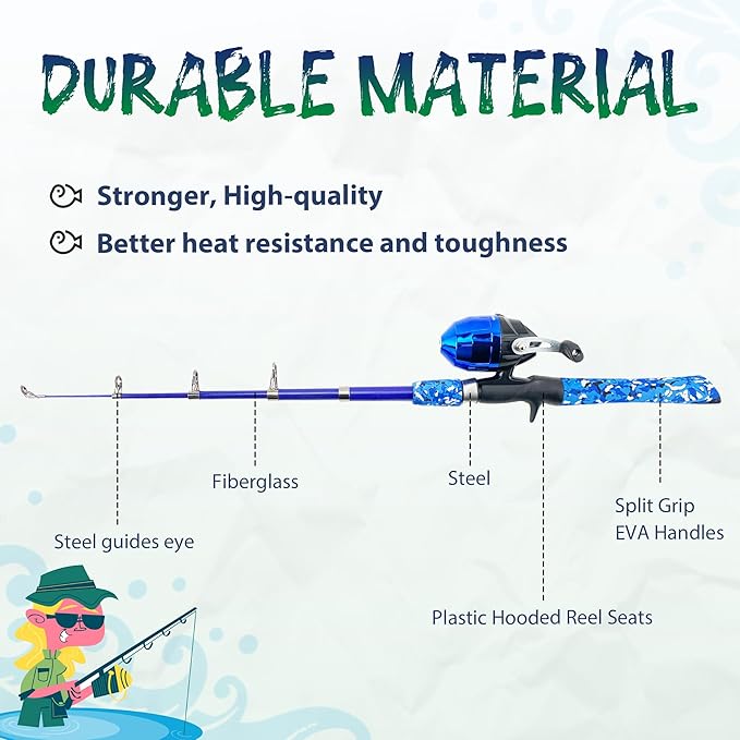 WIDDEN Kids Fishing Pole, Portable Telescopic Kids Fishing Poles for Boys and Girls, Fishing Rod and Reel Combo Kit with Tackle Box, and Fishing Net, Best Fishing Pole for Toddler Youth