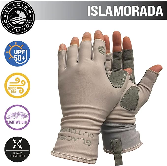 Glacier Glove Islamorada 50+ Sun Protection Durable Lightweight Breathable Quick-Dry Fingerless Outdoor Fishing Sun Glove