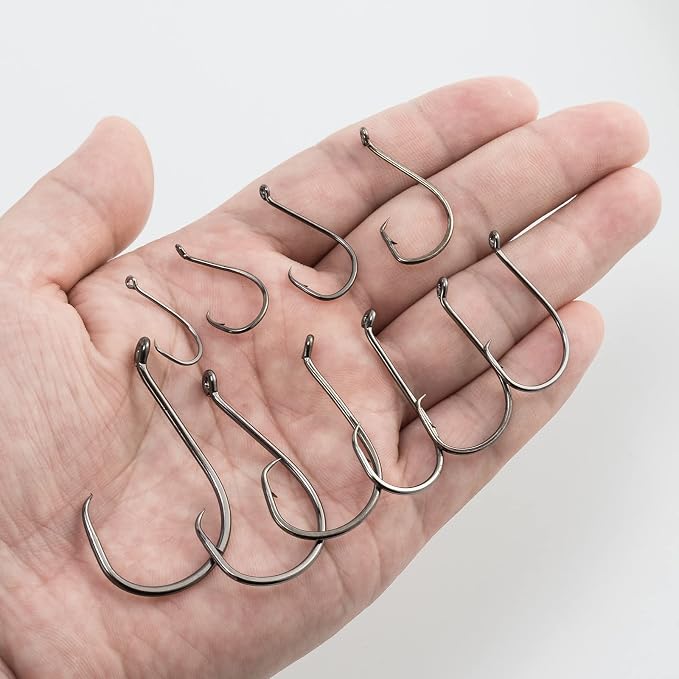 Dr.Fish 100 Pack Octopus Circle Hooks, Saltwater & Freshwater Fishing Hooks, #8-#10/0, Offset, Catfish, Tuna, Striper, Snapper, Bass Fishing