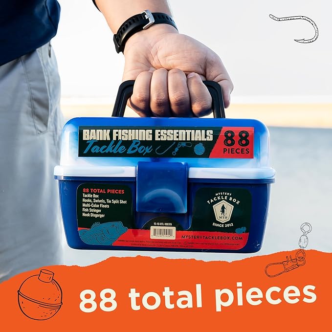 Catch Co Mystery Tackle Box Bank Fishing Essentials - 88 Pieces - Small Tackle Box
