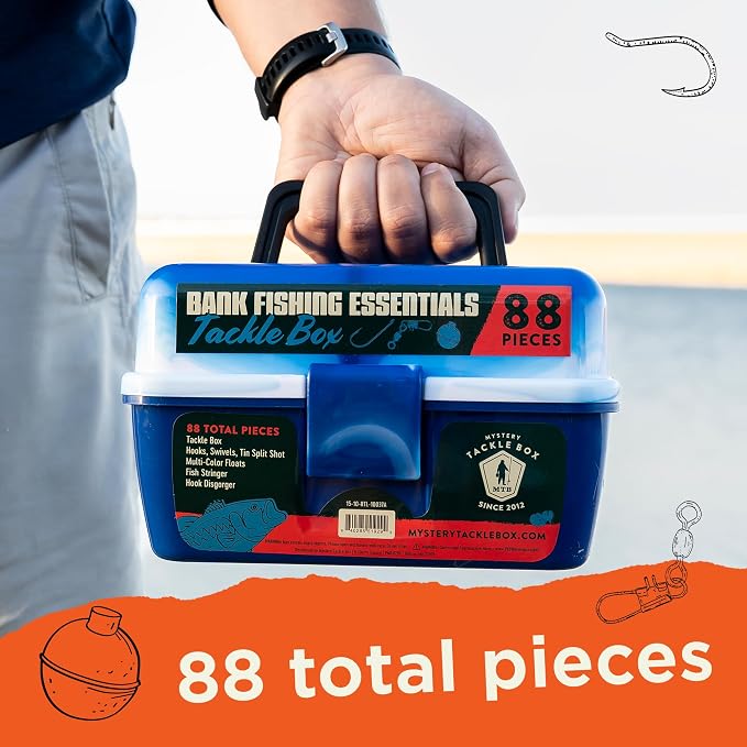 Catch Co Mystery Tackle Box Bank Fishing Essentials - 88 Pieces - Small Tackle Box