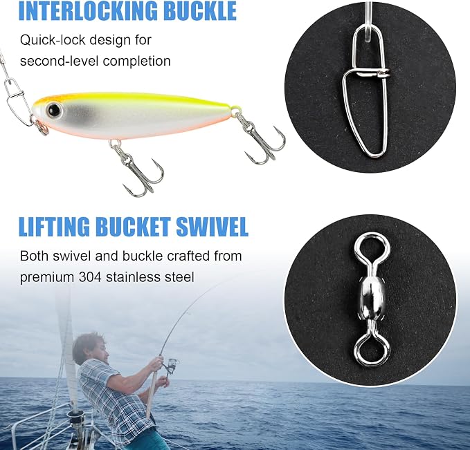 Fishing Fluorocarbon Leader with Swivel and Snaps ，Fluorocarbon Leader Connects Lures, Bait, or Connects Hooks for Saltwater & Freshwater Fishing, 12/24 Pcs