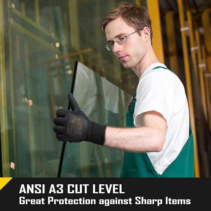 COOLJOB A3 Cut Resistant Safety Work Gloves with Nitrile Grip, Touchscreen & Flexible for Gardening Fishing Construction