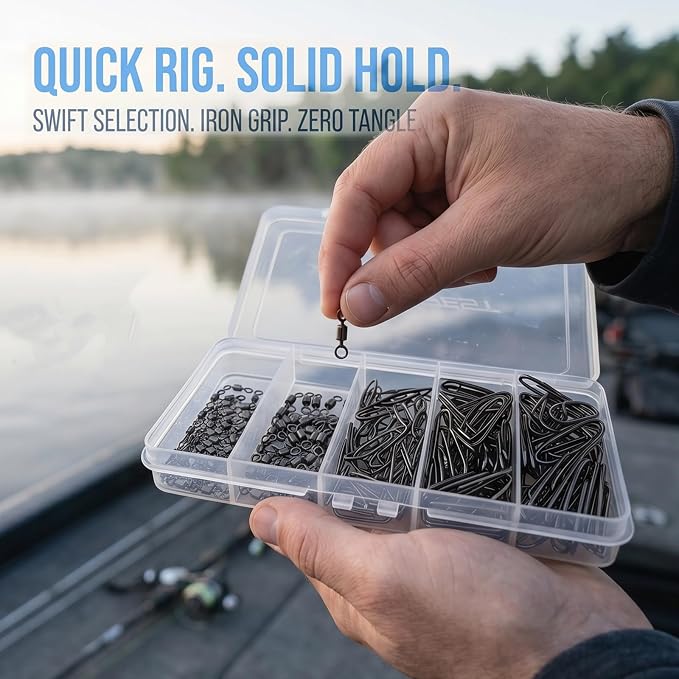 220Pcs Stainless Steel Fishing Power Speed Clips - S:50p M:40p L:30p 4#50p 6#50p, Heavy Duty Rotating Snap Fasteners for Quick Bait/Lure Changes, Saltwater & Freshwater Fishing