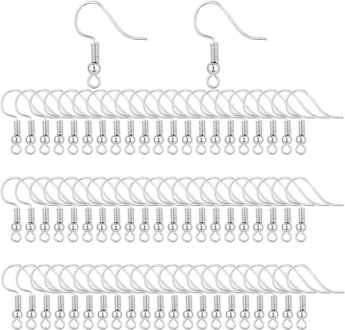 Bylion 400 Pieces Stainless Steel Earring Hooks, Fish Hooks, French Wire Hooks, Coil and Ball Style Nickel-Free Ear Wires for Jewelry Making, Silver