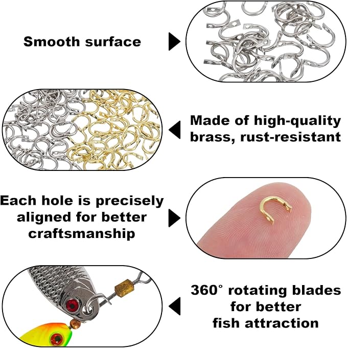 120 Pcs Fishing Clevis Spinner Blade for Lure Making Spinnerbait Parts Accessory Spinner Clevis Easy Spin Fishing Spinners Clevises U-Shaped Brass Links Freshwater Saltwater