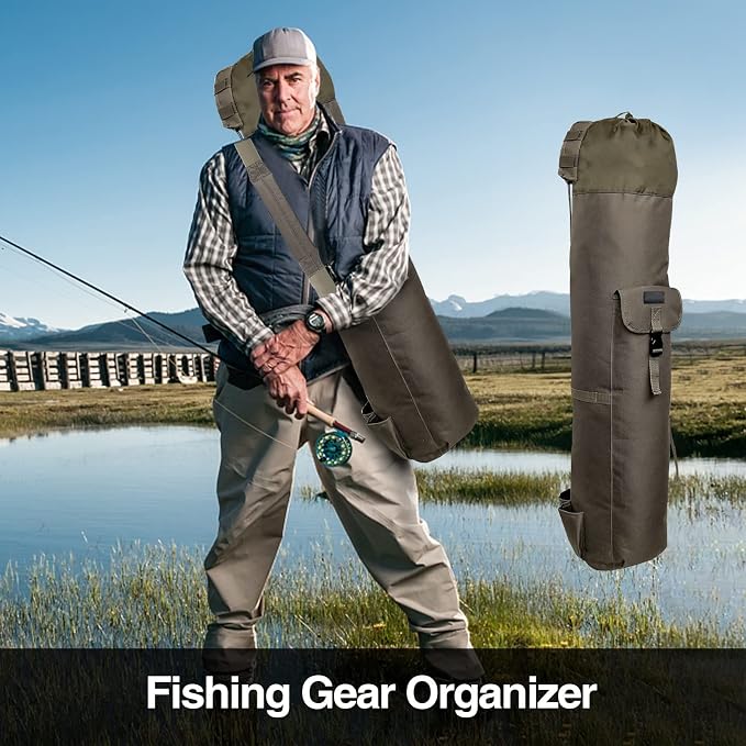 DONQL Fishing Rod Bags, Outdoor Fishing Pole Holders Reel Case, Multifunction Camping Portable Travel Carry Case Backpack Fish Rod Reel Bag, Holds 5 Poles & Fishing Tackles, Fishing Gear for Men