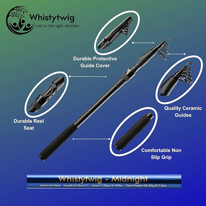 Whistytwig Carbon Fiber Telescopic Fishing Rod - Portable Collapsible Design for Travel and Adventure - Versatile Saltwater and Freshwater Fishing Pole