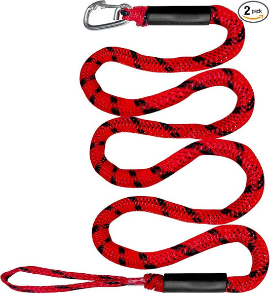 Bungee Dock Line with Stainless Steel Clip Boat Rope Mooring String with Foam Float for Docking,Kayak,Watercraft,SeaDoo,Pontoon,Canoe,Power Boat Accessory,7-10ft（Red&Black,with One Hook）