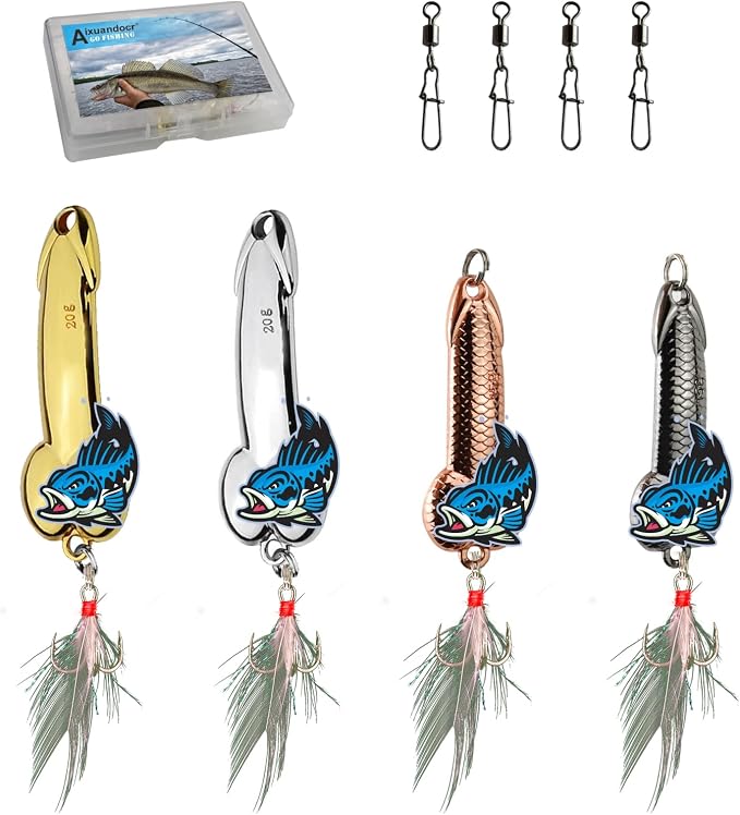 Bass Fishing Lure, Fishing Spoons, Topwater Fishing Lures with Trebles Hooks, Trout Fishing Lures, Fishing Tackle for Freshwater and Saltwater, Fishing Gifts for Men