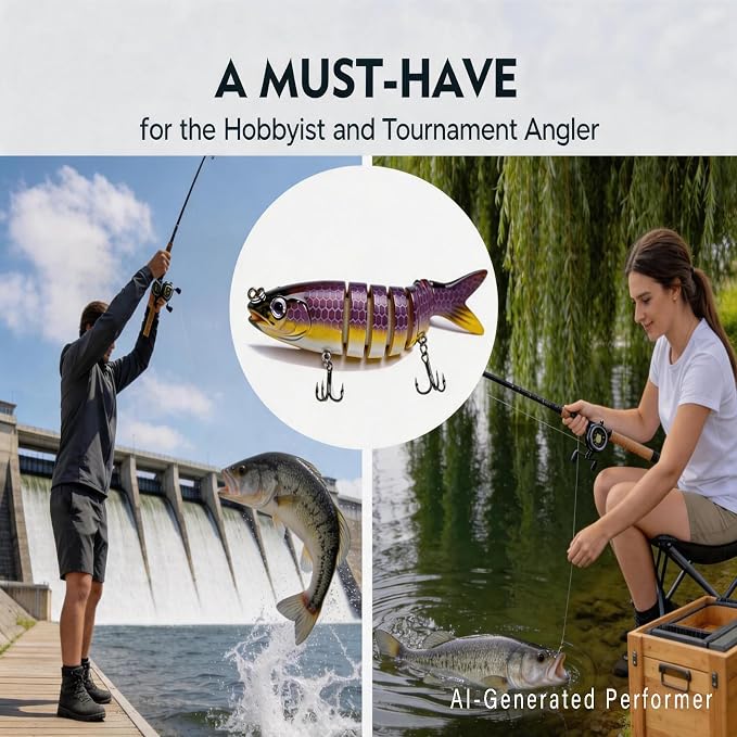 Multi-Jointed Swimbaits 5.1in Slow Sinking Fishing Lures, Premium ABS Hard Bait with Gravity Transfer System, Anti-Rust #6 Treble Hooks, Lifelike 3D Eyes for Bass Trout Walleye Pike