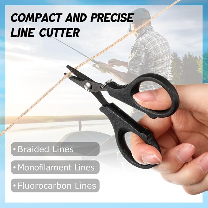 6 Set Fishing Scissors Stainless Steel Fishing Line Cutter Braided Line Cutter Cutters with Titanium Coating Fish with Hook and Retractable Coil Lanyards Fish Accessories (Black)