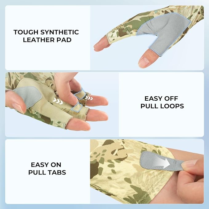 KastKing Agies Fishing Gloves Men, UPF 50+ Sun Gloves UV Protection, Cooling Quick-Dry 3/4 Fingerless Gloves with Extended Cuff, Microfiber Palm & Pull Tabs, for Fishing, Kayaking, Hiking, Hunting