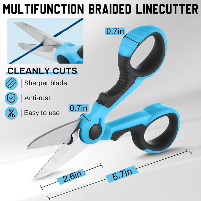 Honoson 2 Pcs 5.7" Fishing Scissors Braided Line Cutters Fishing Heavy Duty 3cr13 Non Slip Serrated Edge Scissors Saltwater Freshwater Braid Multi Function Snips for Trimming (Blue Black)
