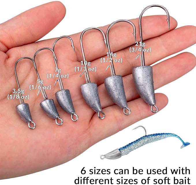 THKFISH Weedless Swimbait Jig Heads for Bass Fishing, Weighted Texas Rig Hook Fishing Hooks Saltwater Freshwater 1/8 oz, 1/6 oz, 1/4 oz, 3/8 oz, 1/2 oz,3/4 oz
