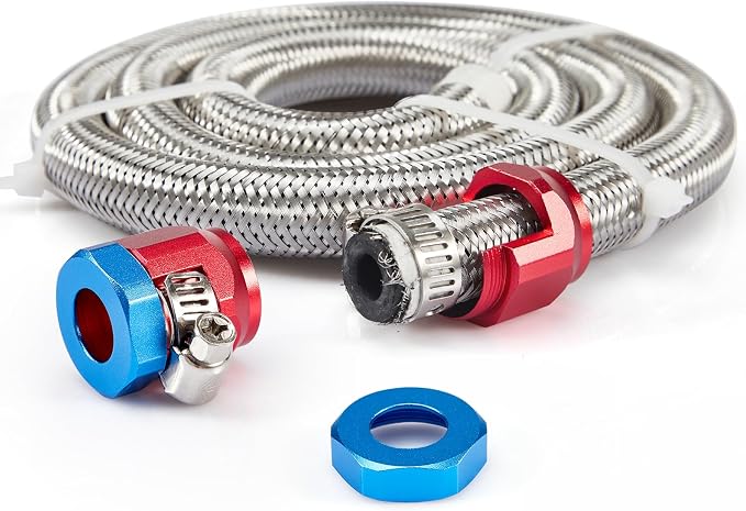 CarBole Stainless Steel Braided Fuel Line, 5/16" I.D. Diesel Hose Swap EFI PTFE with Fittings for Automotive Fuels Lubricants Coolants (3 FT)