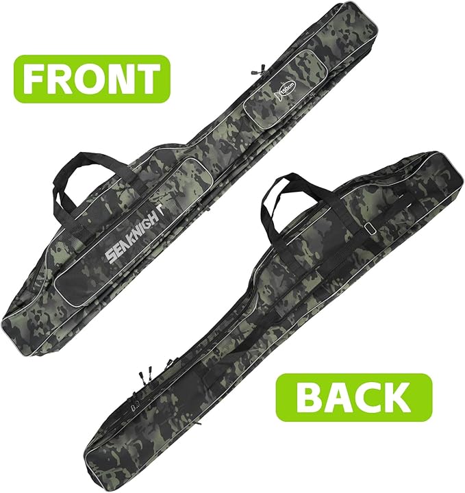 Seaknight Portable Fishing Rod Case - 2 Sizes (53.15in/59.0in) Oxford Fabric Tackle Storage Bag for Travel, Durable Rod Carrier for Freshwater & Saltwater Anglers (Black Camou, 135cm/ 53.15in)