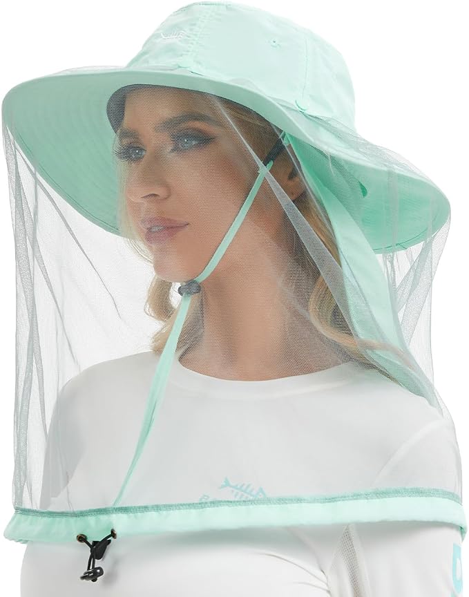 BASSDASH UPF 50+ Mosquito Sun Hat with Hidden Head Net and Neck Flap for Men Women Outdoor Fishing Hiking Camping