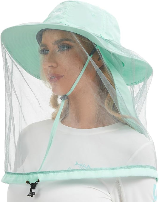 BASSDASH UPF 50+ Mosquito Sun Hat with Hidden Head Net and Neck Flap for Men Women Outdoor Fishing Hiking Camping