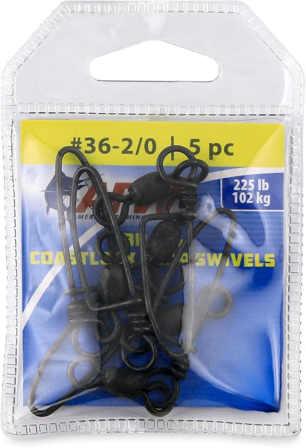 AFW Brass Coastlock Snap Swivels – Durable Fishing Gear with High-Strength Wire Snaps, Black Oxide Finish, Prevents Line Twisting & Kinking, Supports Up to 350 lb Test.