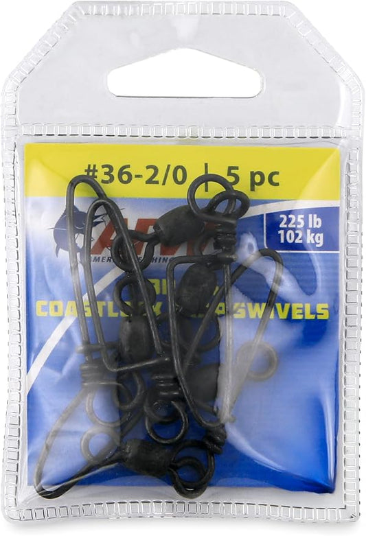 AFW Brass Coastlock Snap Swivels – Durable Fishing Gear with High-Strength Wire Snaps, Black Oxide Finish, Prevents Line Twisting & Kinking, Supports Up to 350 lb Test.