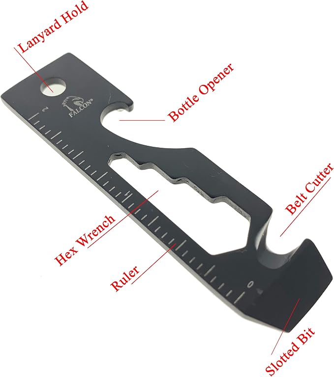 Wallet Size 6 Functions Hand Tool. Stainless Steel. For Camping, Fishing, Hunting, EDC Tool (BK+BL+CH+GD+RB)