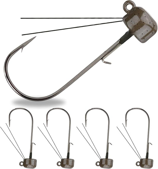 Reaction Tackle Tungsten Mushroom Head Jig Heads, Ned Rig Shroom Jigs for Finesse Bass Fishing, Stand Up Bait with Weedless and EWG Hook Options (5-Pack)