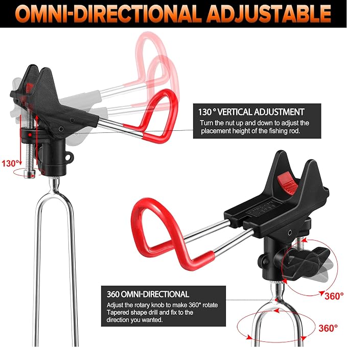 PLUSINNO Fishing Rod Holders - Upgraded 360 Degree Adjustable Fishing Pole Stand Equipment for Bank, Beach, Gift for Men