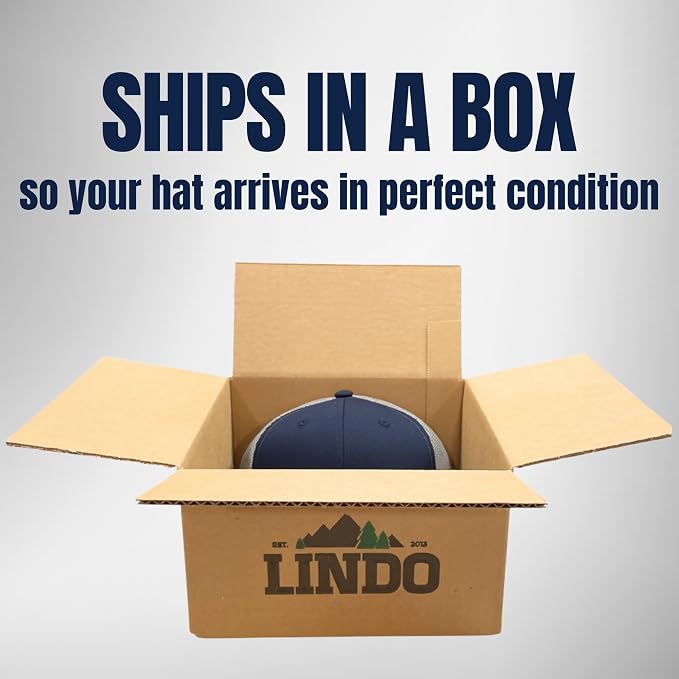 LINDO Trucker Hat [ Great Outdoors Design ] for Men and Women: Mid Profile Cap with Breathable Mesh Back and Adjustable Snap