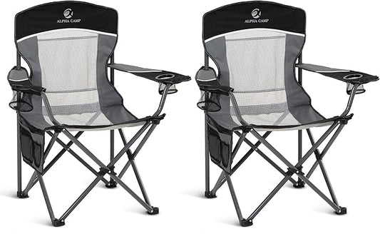 ALPHA CAMP Heavy Duty Camping Chair 500LBS Capacity, Oversized Folding Chair for Heavy People, Padded Portable Outdoor Chair with Cooler Bag & Cup Holder for Camping, Fishing, Beach