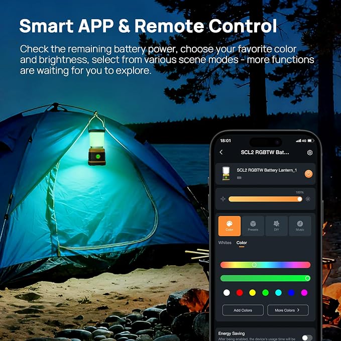 Consciot Smart RGBTW Battery Powered LED Lantern with APP Control, 1000LM, Tunable White 2700K-6500K & 16 Million Colors Dimmable Lamps, with Music Sync, DIY Scenes, Vivid Group Light Show Mode & More
