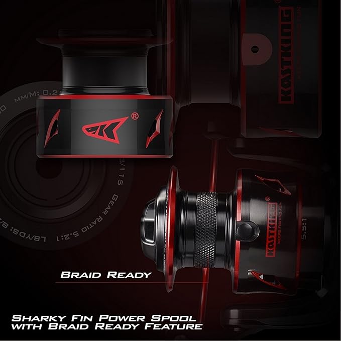 KastKing Sharky Baitfeeder III Spinning Reel 10+1 Shielded Stainless Steel BB - Carbon Fiber Drag for Live Liner Bait Fishing Action