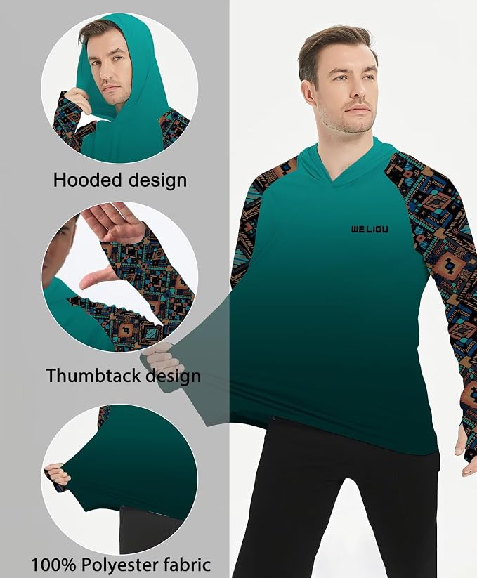 Men's UPF 50+ Sun Protection Hoodie Shirt Long Sleeve SPF Fishing Outdoor UV Hiking Lightweight Shirts