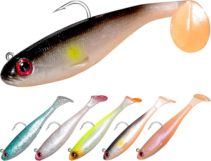 Soft Fishing Lures for Bass Fishing:Pre-Gigged Swim Baits for Saltwater or Freshwater.Soft Plastic Fishing Accessories.
