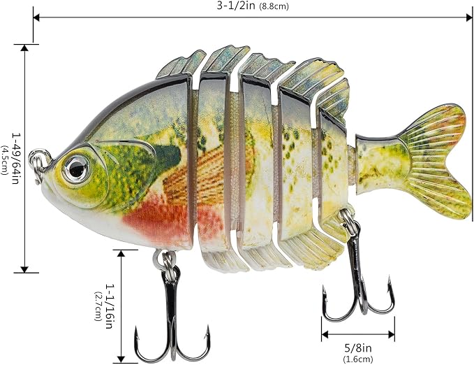 BASSDASH SwimPanfish Multi Jointed Panfish Bluegill Swimbaits Hard Topwater Bass Lures Fishing Lure Crank Saltwater 3.5in/0.85oz