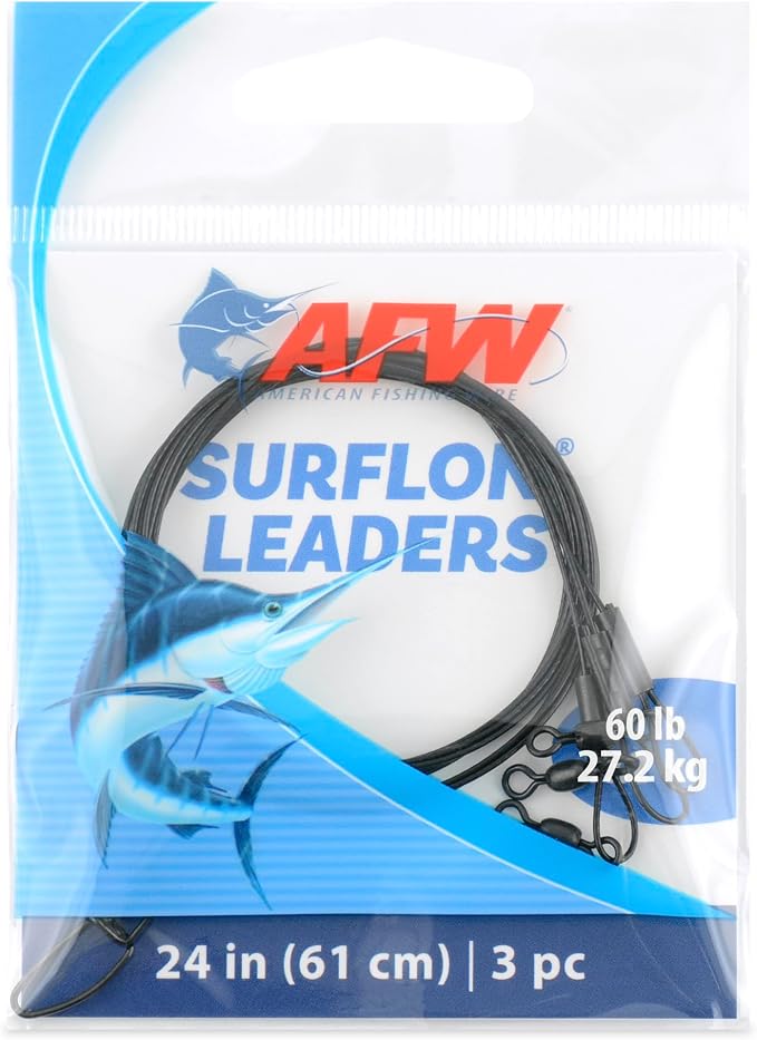 AFW Surflon Fishing Leaders – Black Nylon Coated Stainless Steel Wire, Swivel & Snap, 3 Pack, Variety Pack – Strong Leader Line for Catfishing & Toothy Game Fish